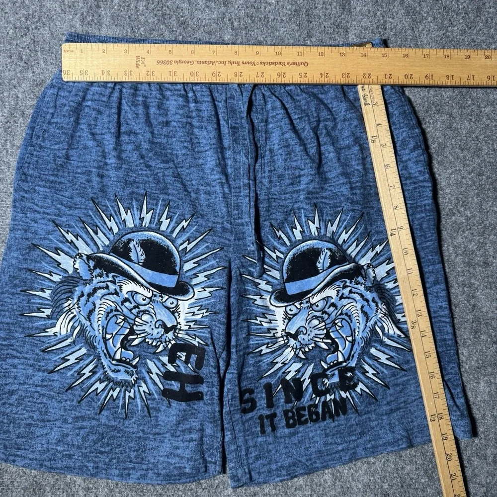 Ed Hardy Soft Knit Sleep Lounge Pajama Shorts Blue Men Medium Drawstring Cotton